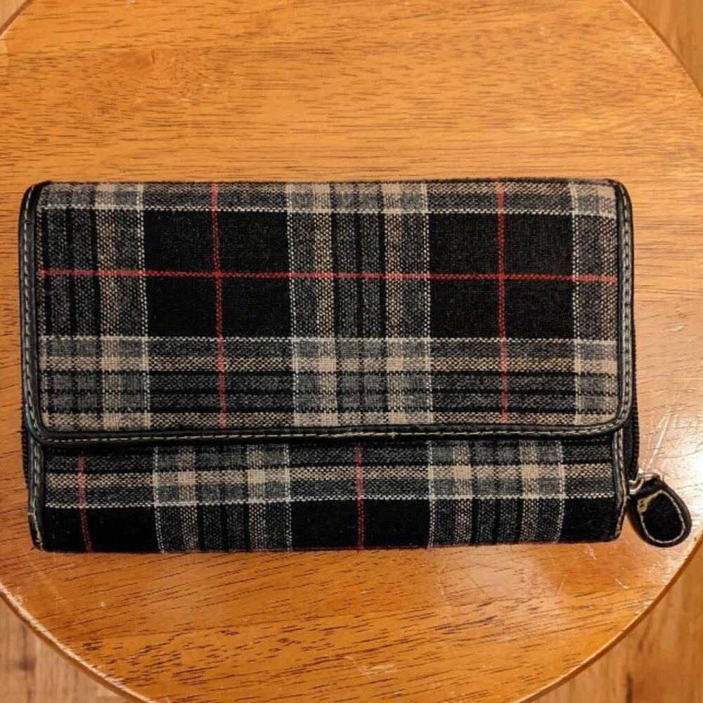 Black Tartan Zippered Clutch Wallet